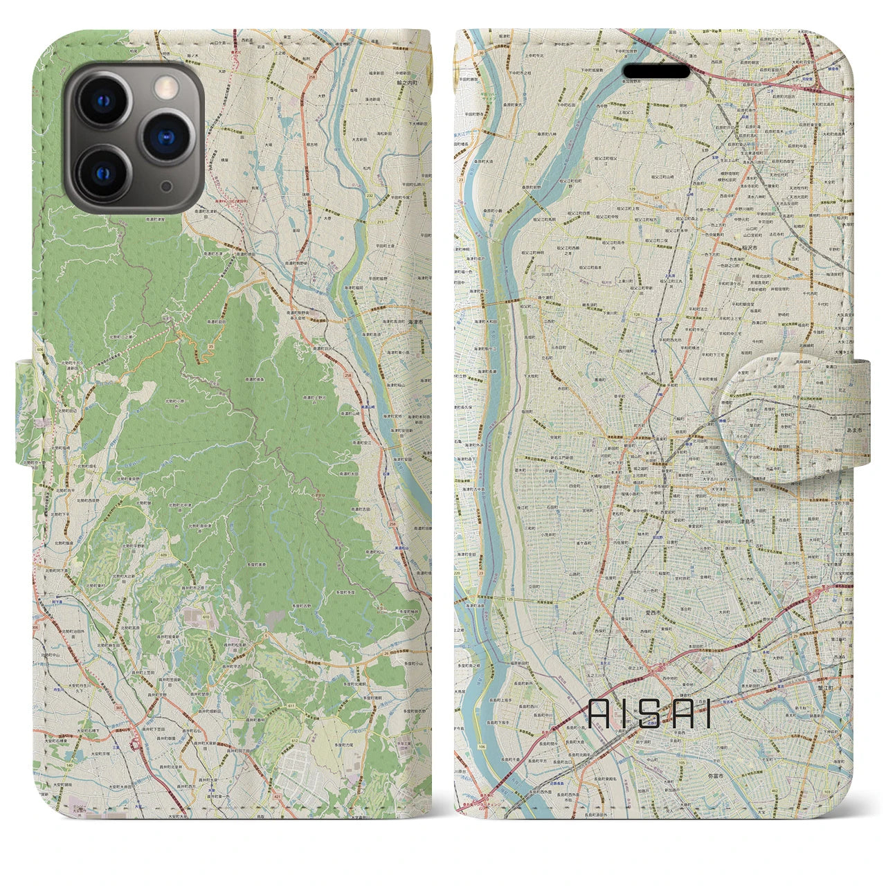 【愛西】地図柄iPhoneケース（手帳両面タイプ・ナチュラル）iPhone 11 Pro Max 用