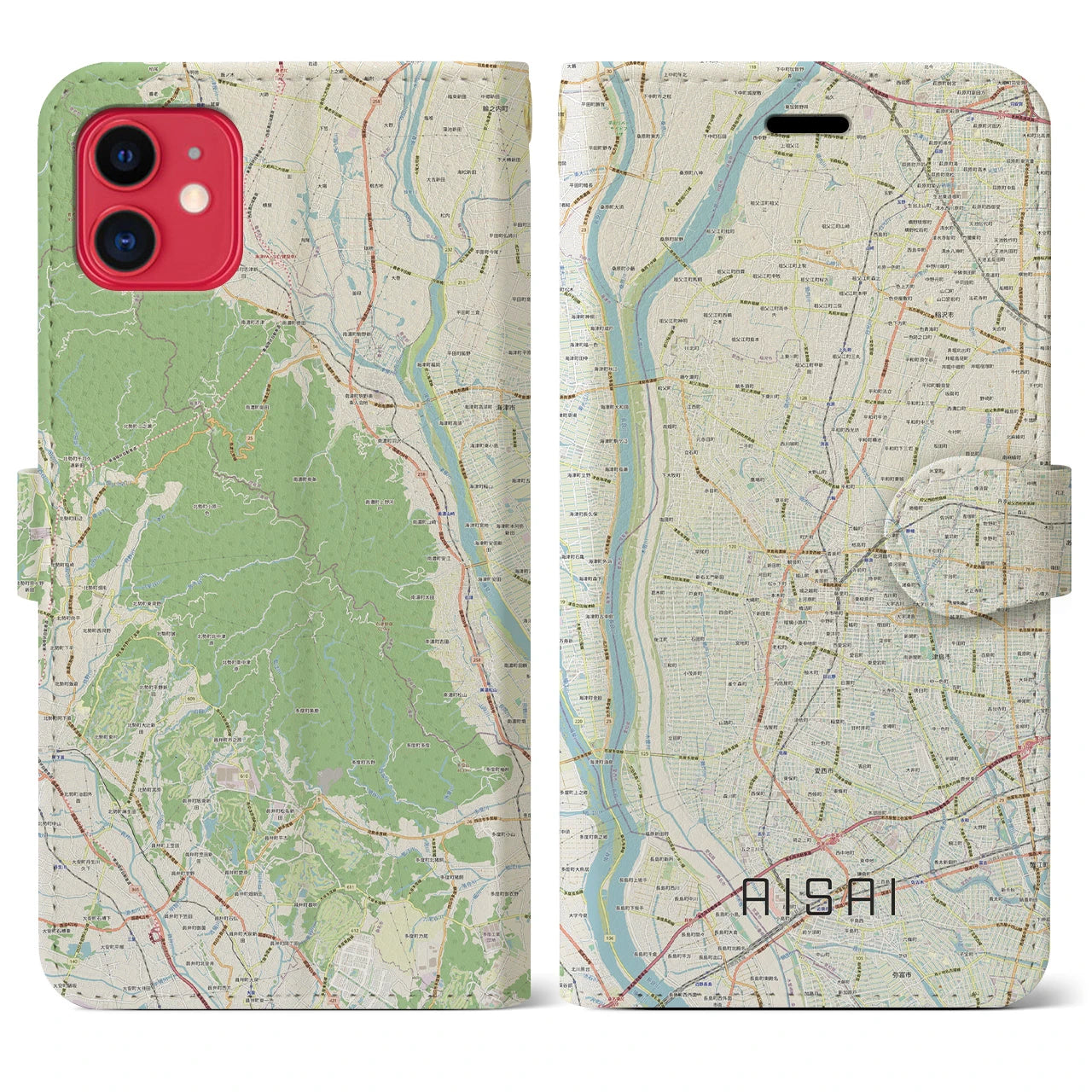 【愛西】地図柄iPhoneケース（手帳両面タイプ・ナチュラル）iPhone 11 用