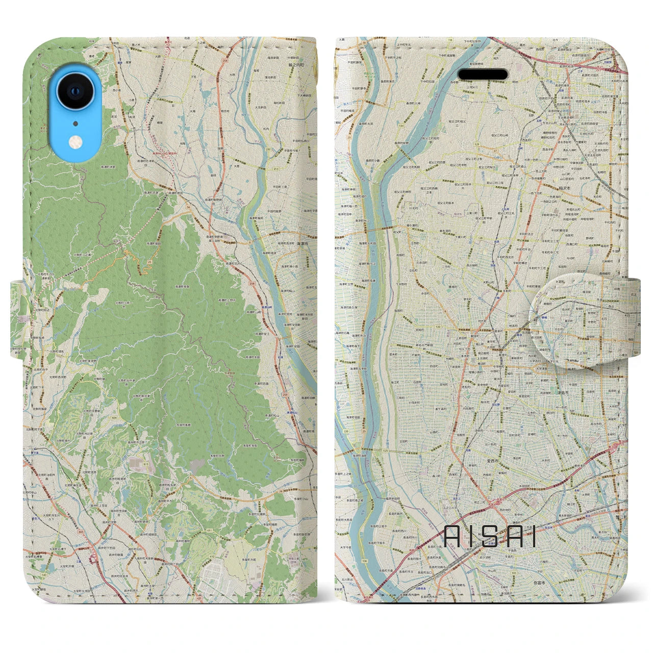 【愛西】地図柄iPhoneケース（手帳両面タイプ・ナチュラル）iPhone XR 用