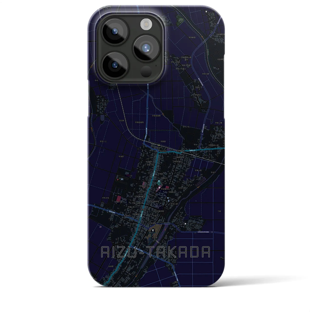 【会津高田】地図柄iPhoneケース（バックカバータイプ・ブラック）iPhone 15 Pro Max 用