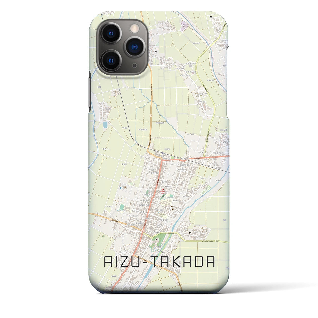 【会津高田】地図柄iPhoneケース（バックカバータイプ・ナチュラル）iPhone 11 Pro Max 用