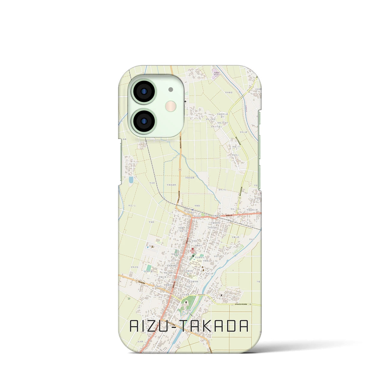 【会津高田】地図柄iPhoneケース（バックカバータイプ・ナチュラル）iPhone 12 mini 用