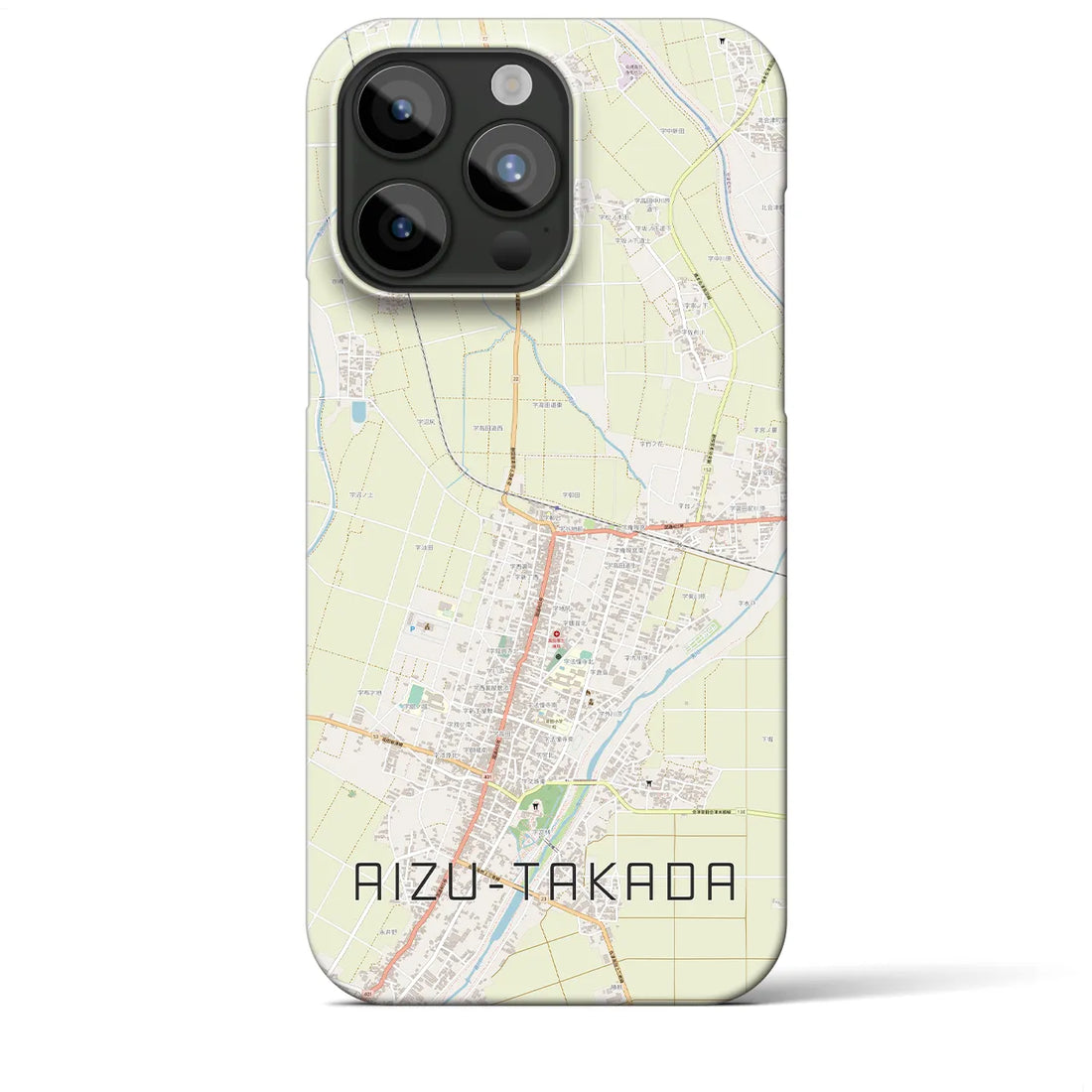 【会津高田】地図柄iPhoneケース（バックカバータイプ・ナチュラル）iPhone 15 Pro Max 用