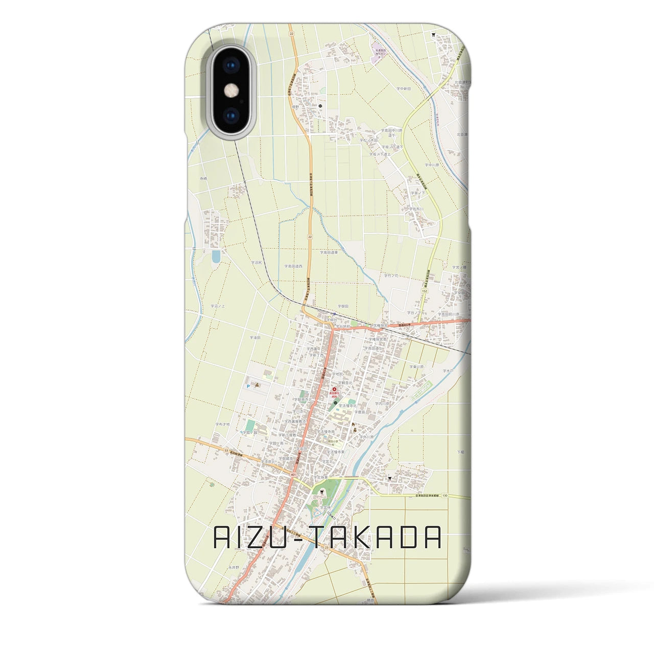 【会津高田】地図柄iPhoneケース（バックカバータイプ・ナチュラル）iPhone XS Max 用