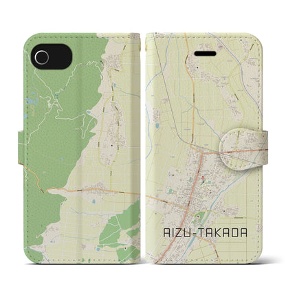 【会津高田（福島県）】地図柄iPhoneケース（手帳タイプ）ナチュラル・iPhone SE（第3 / 第2世代） / 8 / 7 / 6s / 6 用