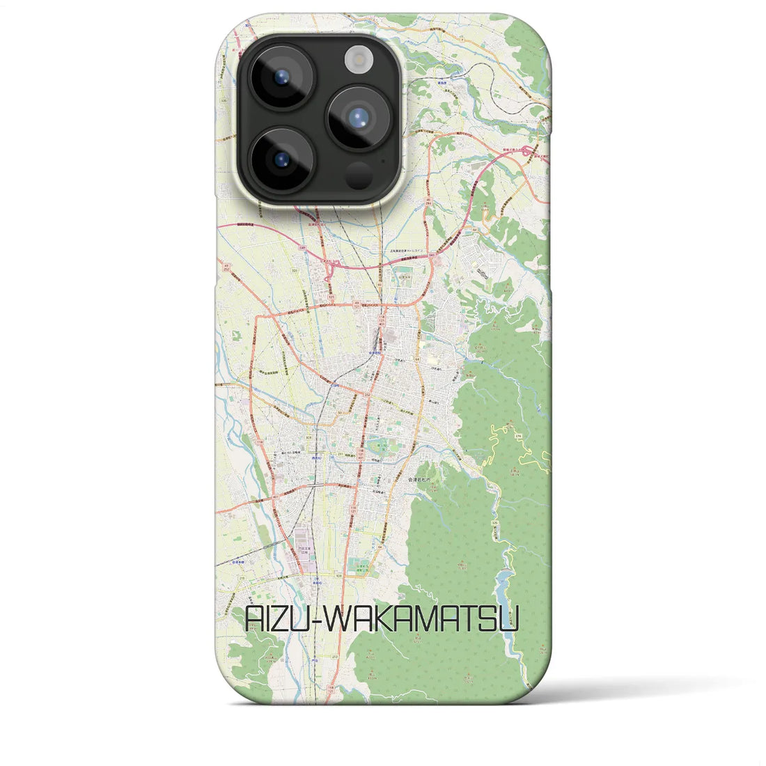【会津若松】地図柄iPhoneケース（バックカバータイプ・ナチュラル）iPhone 15 Pro Max 用
