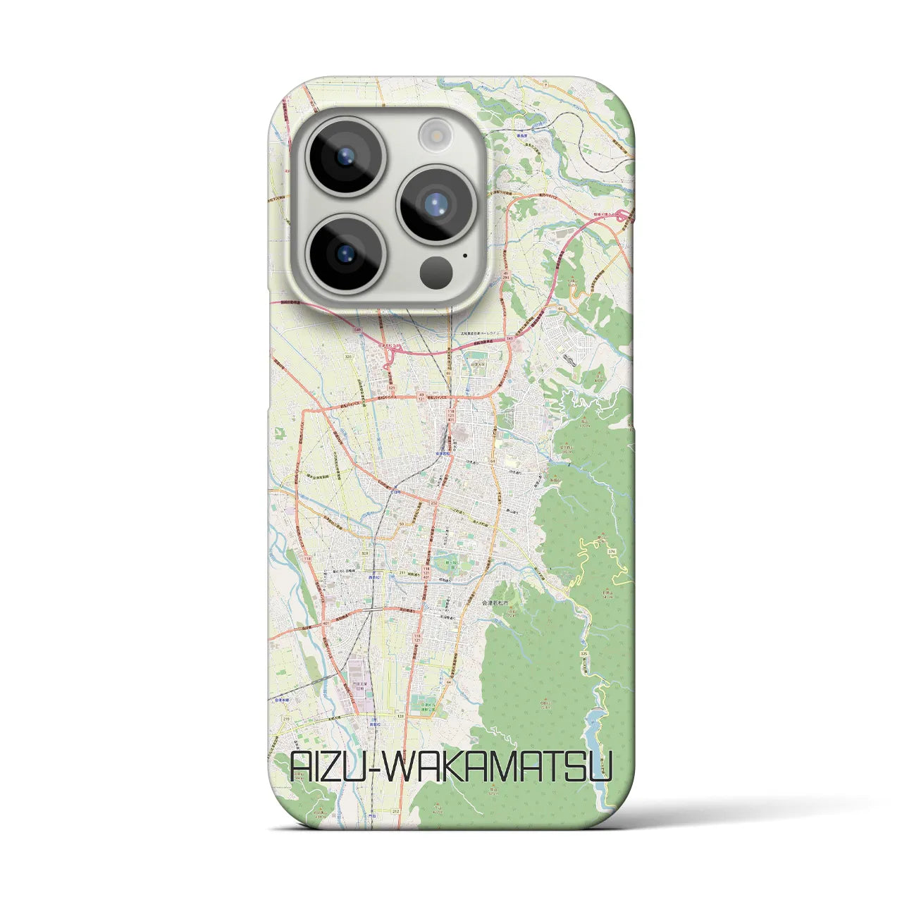 【会津若松】地図柄iPhoneケース（バックカバータイプ・ナチュラル）iPhone 15 Pro 用