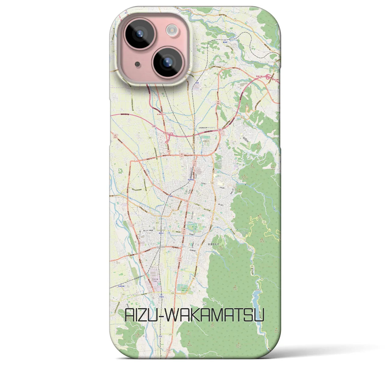 【会津若松】地図柄iPhoneケース（バックカバータイプ・ナチュラル）iPhone 15 Plus 用