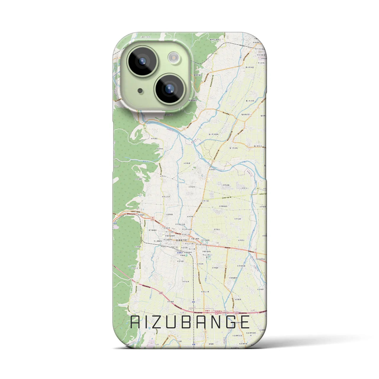 【会津坂下】地図柄iPhoneケース（バックカバータイプ・ナチュラル）iPhone 15 用