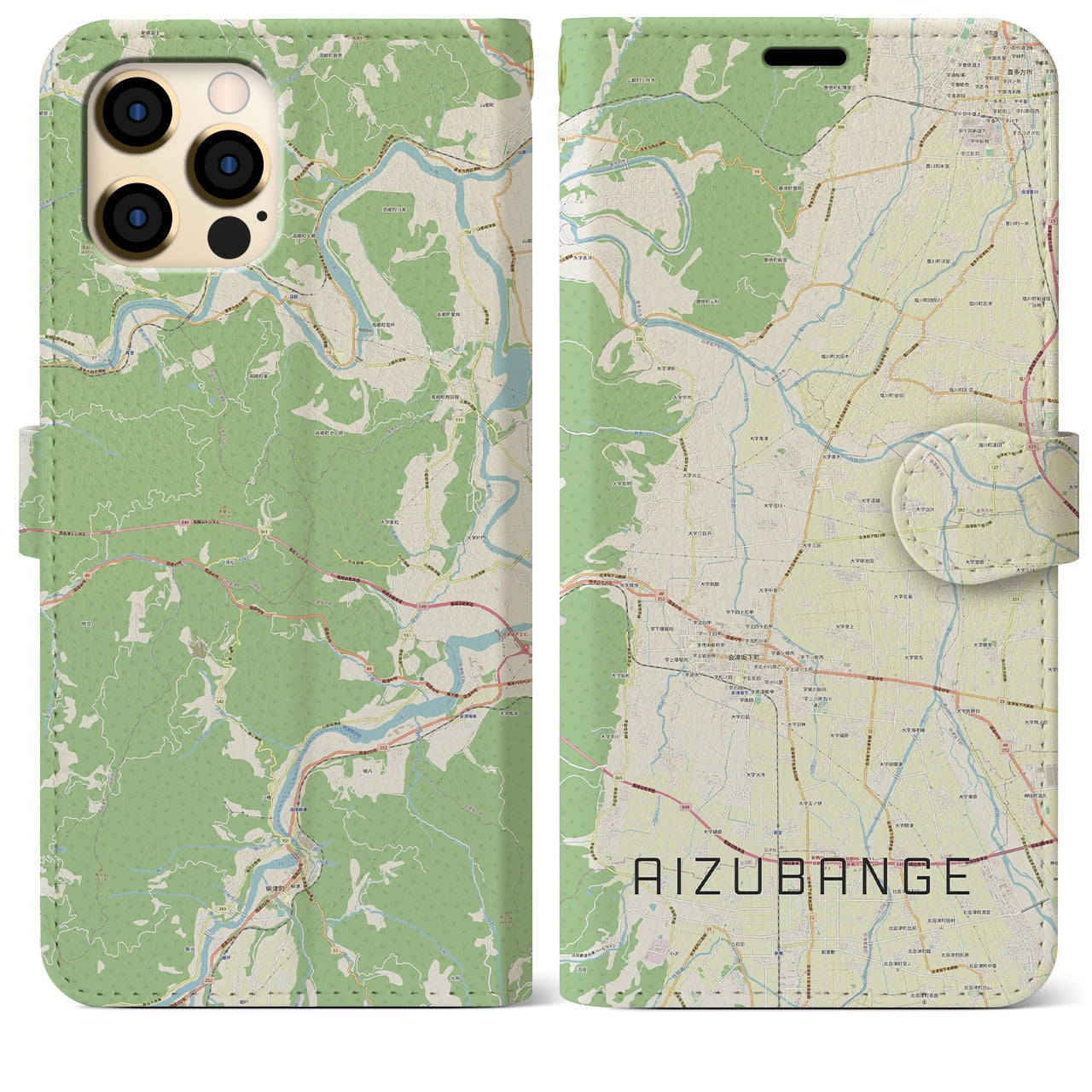 【会津坂下】地図柄iPhoneケース（手帳両面タイプ・ナチュラル）iPhone 12 Pro Max 用