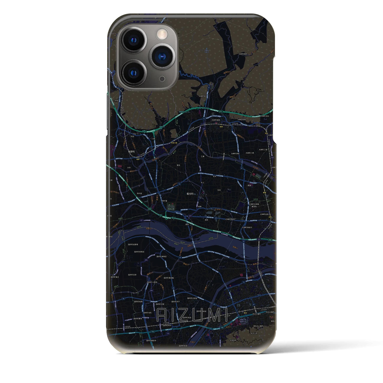 【藍住】地図柄iPhoneケース（バックカバータイプ・ブラック）iPhone 11 Pro Max 用