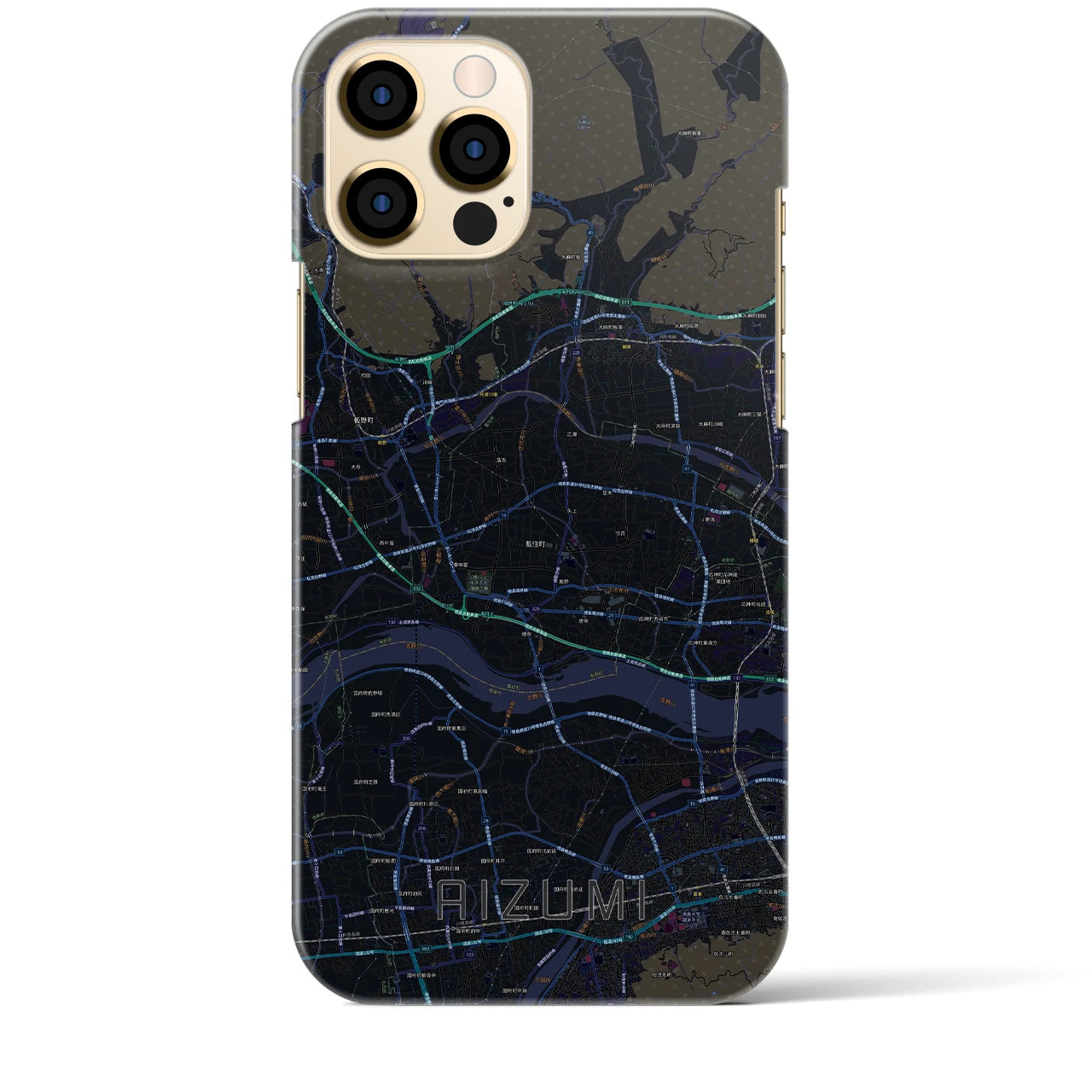 【藍住】地図柄iPhoneケース（バックカバータイプ・ブラック）iPhone 12 Pro Max 用