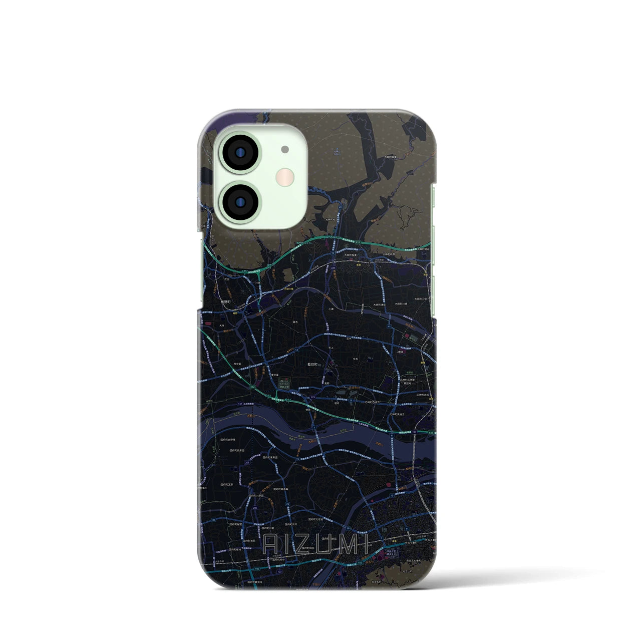 【藍住】地図柄iPhoneケース（バックカバータイプ・ブラック）iPhone 12 mini 用