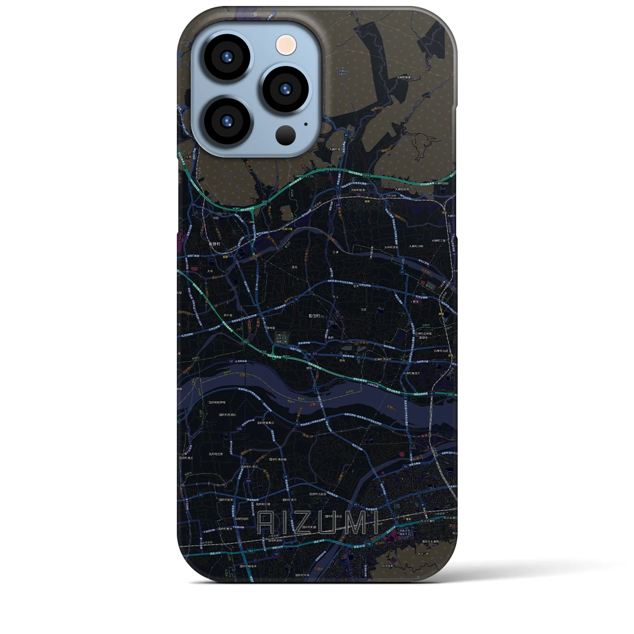 【藍住】地図柄iPhoneケース（バックカバータイプ・ブラック）iPhone 13 Pro Max 用