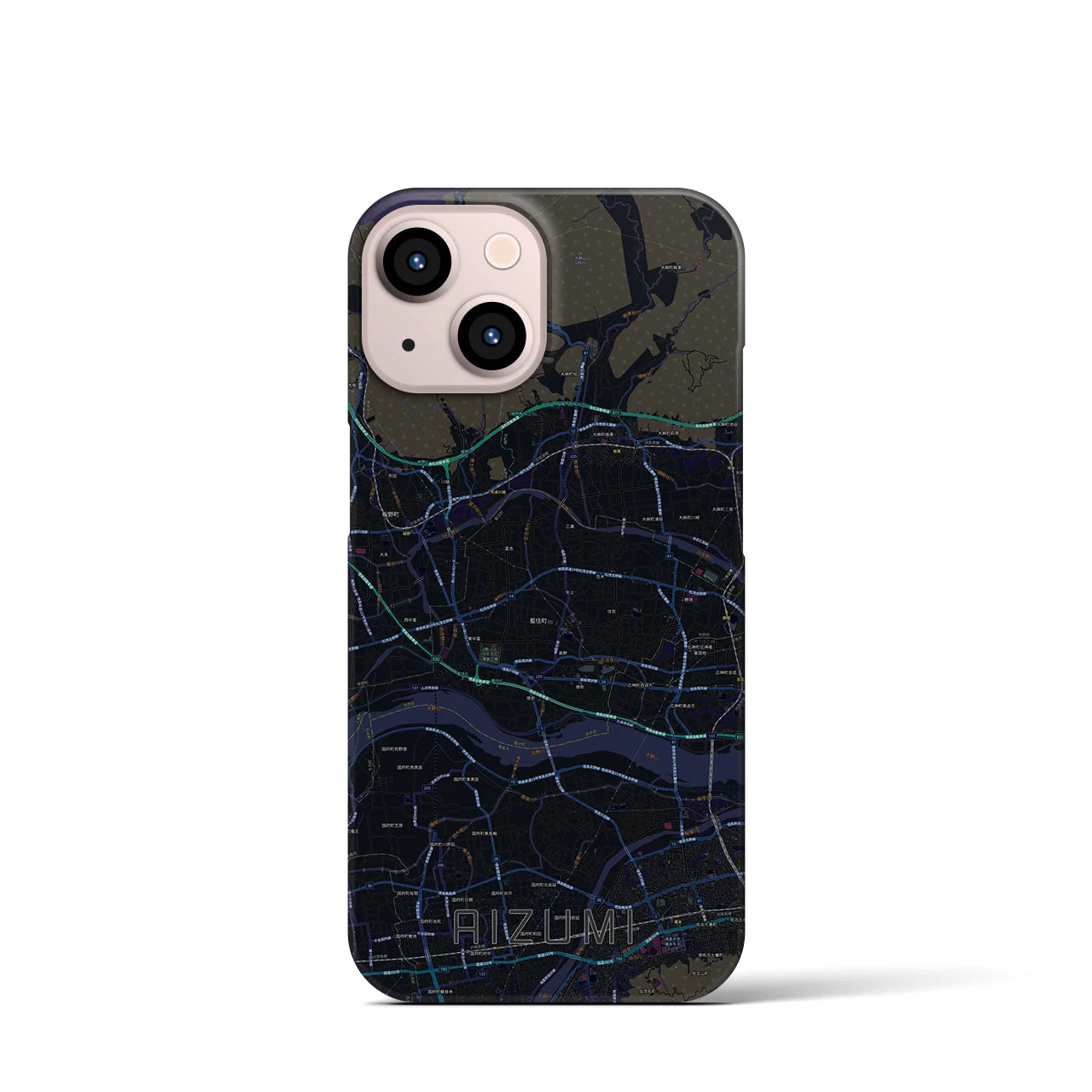 【藍住】地図柄iPhoneケース（バックカバータイプ・ブラック）iPhone 13 mini 用