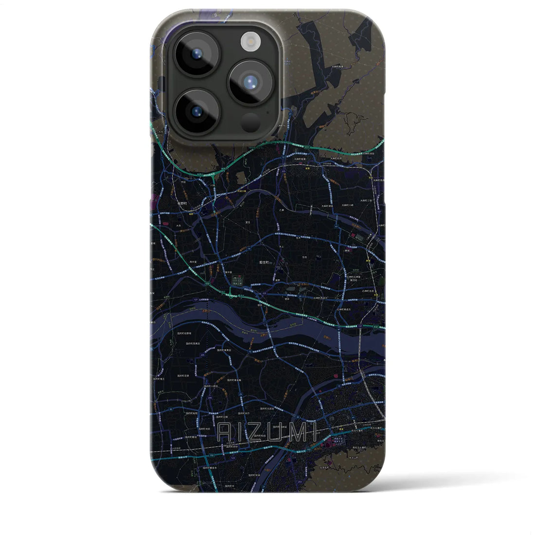 【藍住】地図柄iPhoneケース（バックカバータイプ・ブラック）iPhone 15 Pro Max 用