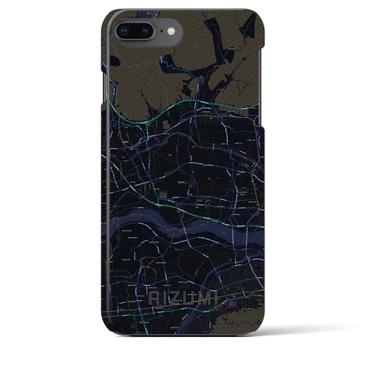 【藍住】地図柄iPhoneケース（バックカバータイプ・ブラック）iPhone 8Plus /7Plus / 6sPlus / 6Plus 用