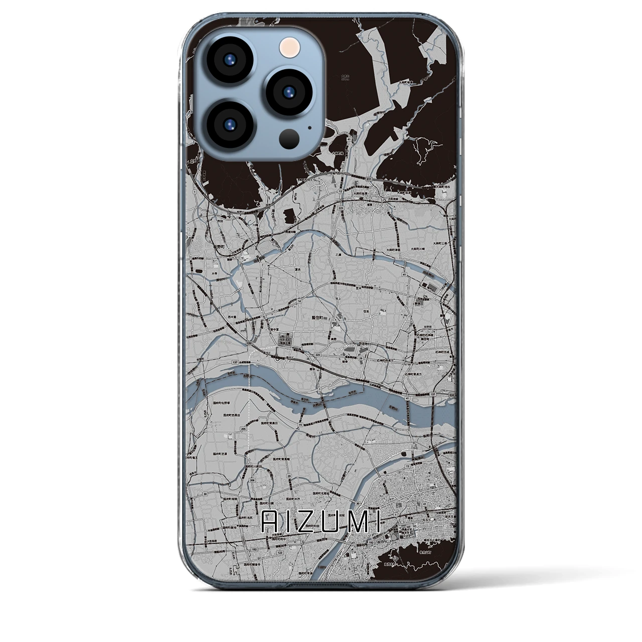 【藍住】地図柄iPhoneケース（クリアタイプ・モノトーン）iPhone 13 Pro Max 用