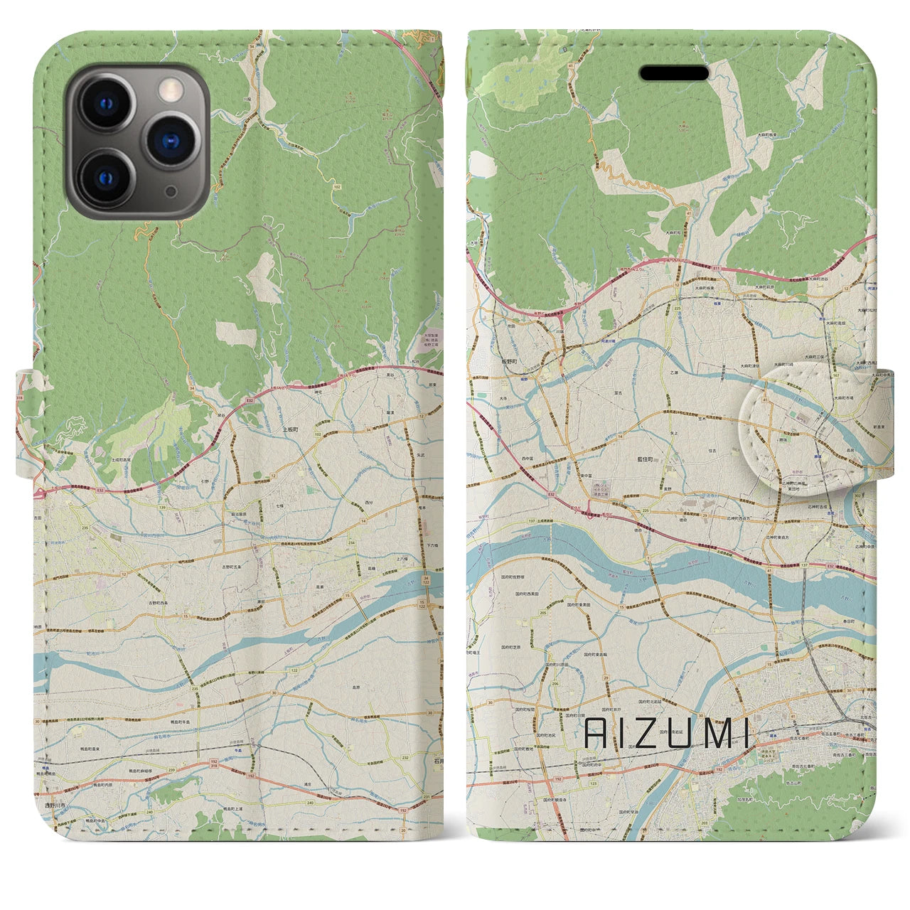 【藍住】地図柄iPhoneケース（手帳両面タイプ・ナチュラル）iPhone 11 Pro Max 用