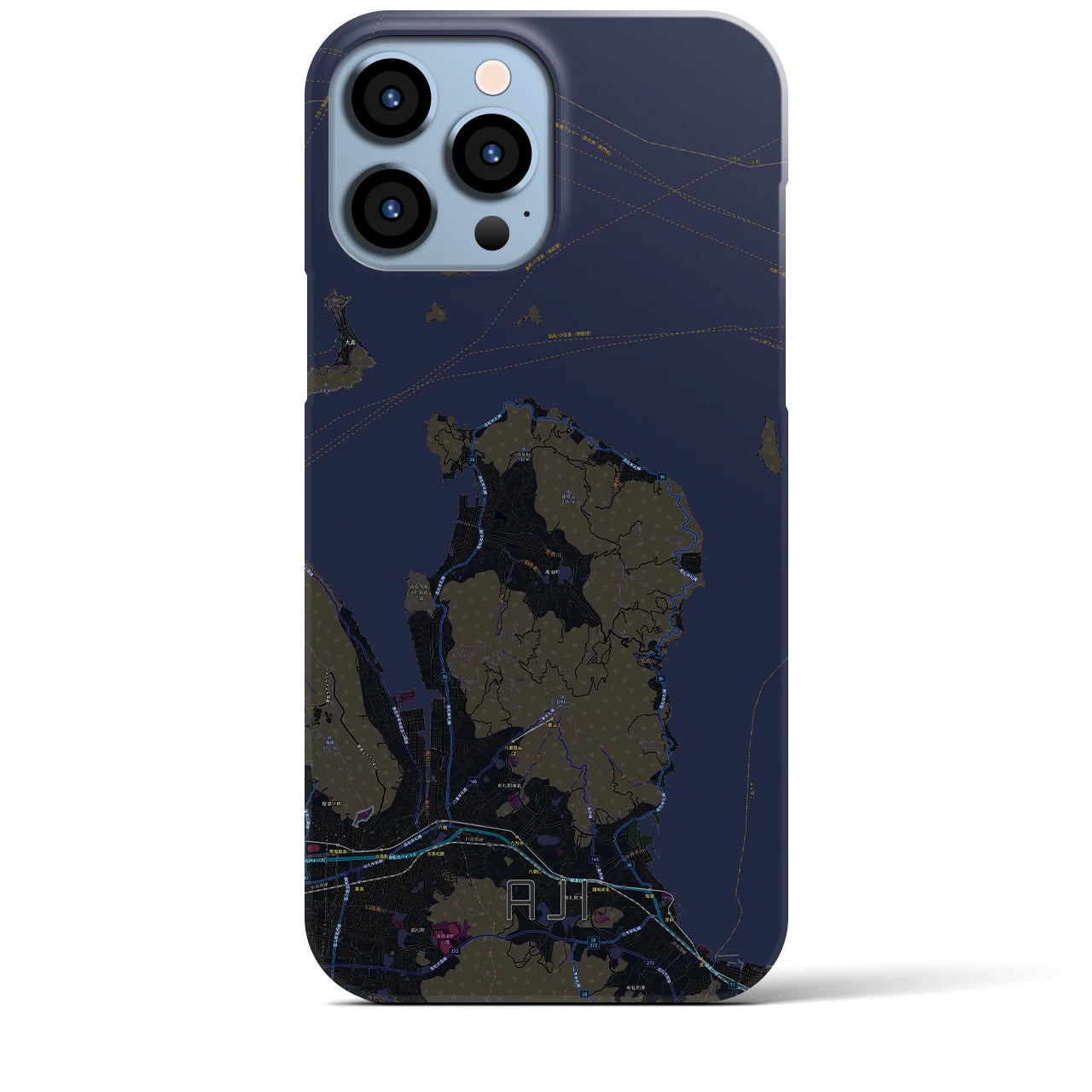 【庵治】地図柄iPhoneケース（バックカバータイプ・ブラック）iPhone 13 Pro Max 用