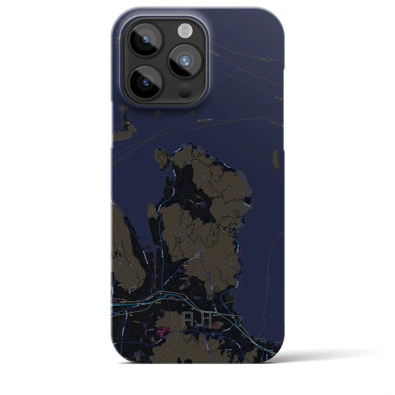 【庵治】地図柄iPhoneケース（バックカバータイプ・ブラック）iPhone 15 Pro Max 用