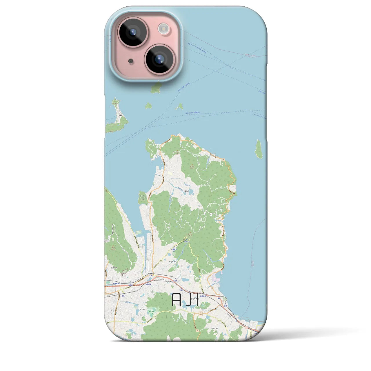 【庵治】地図柄iPhoneケース（バックカバータイプ・ナチュラル）iPhone 15 Plus 用