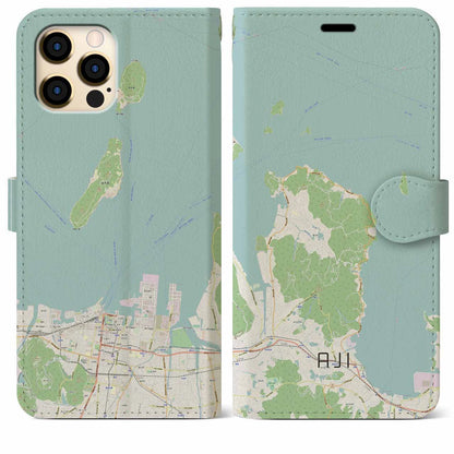 【庵治（香川県）】地図柄iPhoneケース（手帳タイプ）ナチュラル・iPhone 12 Pro Max 用