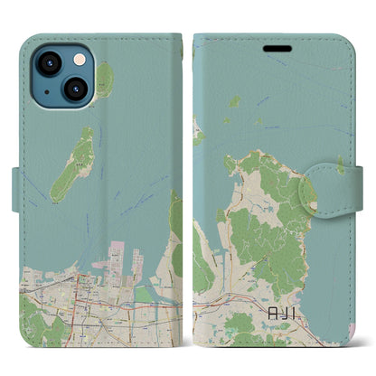 【庵治（香川県）】地図柄iPhoneケース（手帳タイプ）ナチュラル・iPhone 13 用