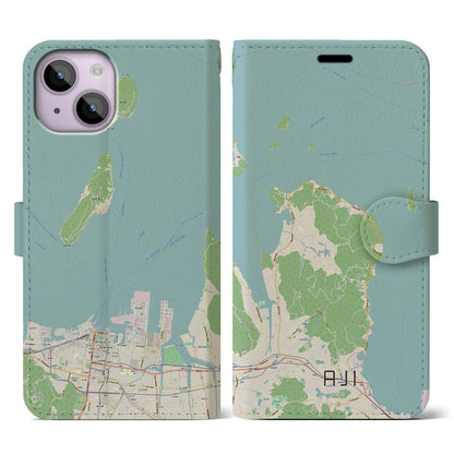 【庵治（香川県）】地図柄iPhoneケース（手帳タイプ）ナチュラル・iPhone 14 用