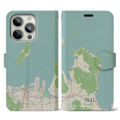 【庵治（香川県）】地図柄iPhoneケース（手帳タイプ）ナチュラル・iPhone 15 Pro 用