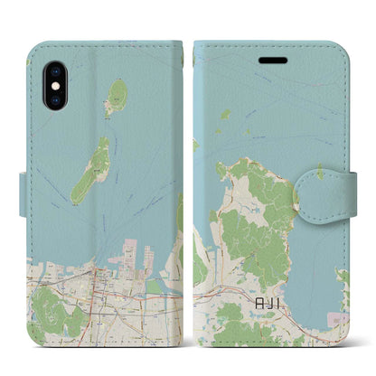 【庵治（香川県）】地図柄iPhoneケース（手帳タイプ）ナチュラル・iPhone XS / X 用
