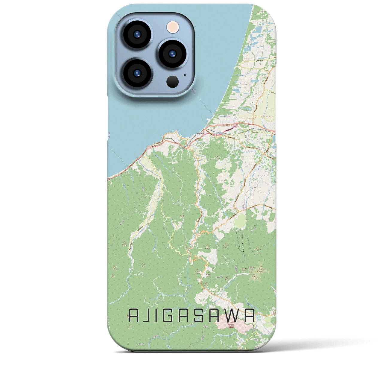 【鰺ヶ沢】地図柄iPhoneケース（バックカバータイプ・ナチュラル）iPhone 13 Pro Max 用
