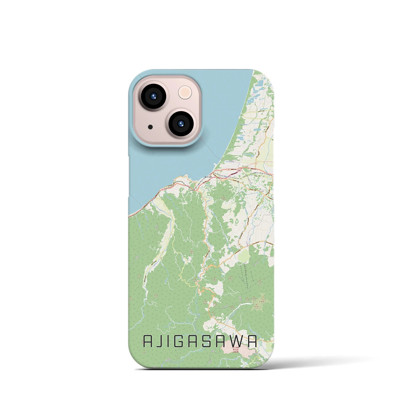 【鰺ヶ沢】地図柄iPhoneケース（バックカバータイプ・ナチュラル）iPhone 13 mini 用