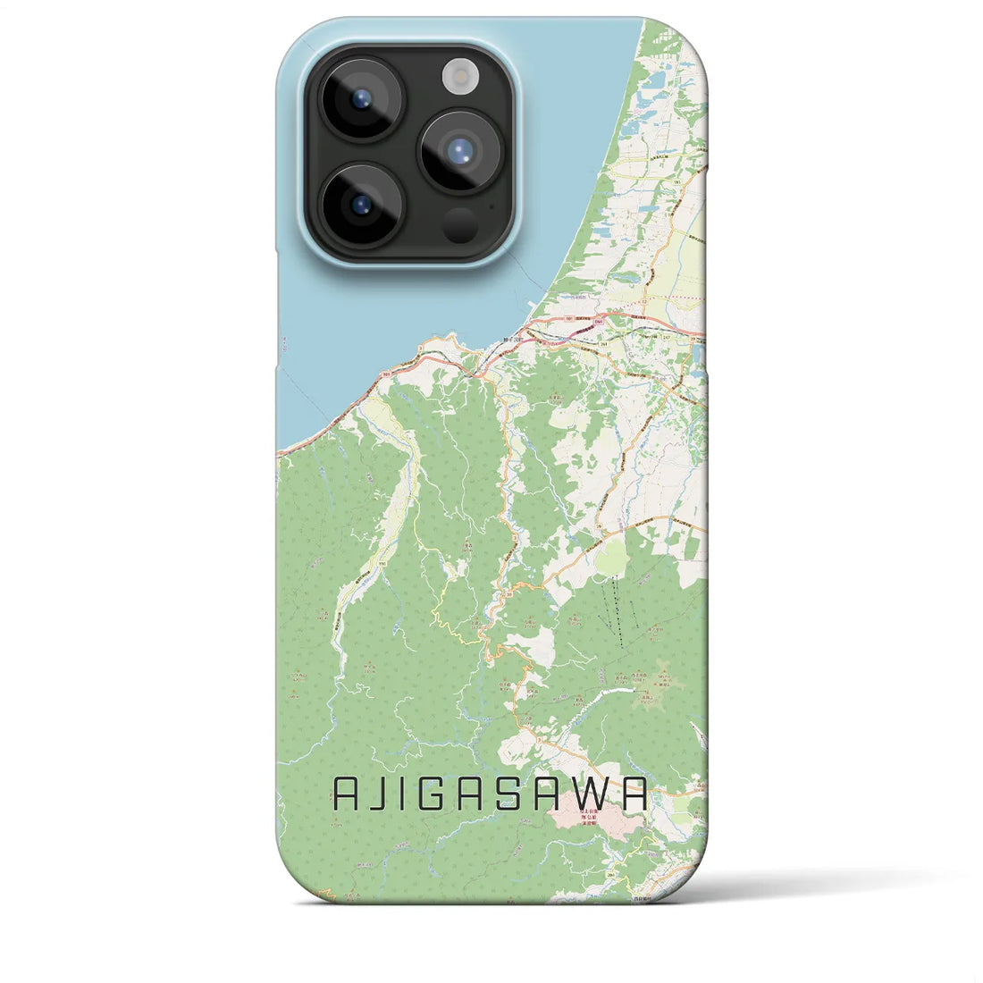 【鰺ヶ沢】地図柄iPhoneケース（バックカバータイプ・ナチュラル）iPhone 15 Pro Max 用
