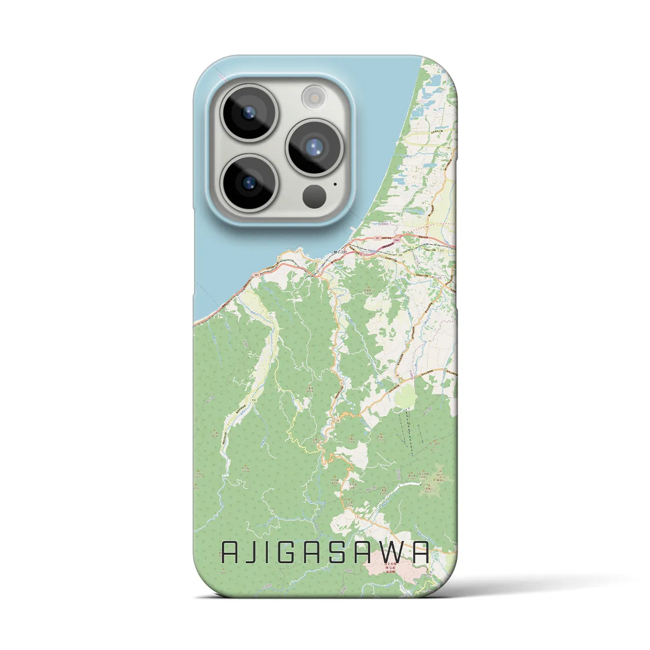 【鰺ヶ沢】地図柄iPhoneケース（バックカバータイプ・ナチュラル）iPhone 15 Pro 用