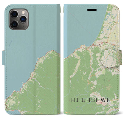 【鰺ヶ沢（青森県）】地図柄iPhoneケース（手帳タイプ）ナチュラル・iPhone 11 Pro Max 用