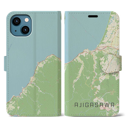 【鰺ヶ沢（青森県）】地図柄iPhoneケース（手帳タイプ）ナチュラル・iPhone 13 用