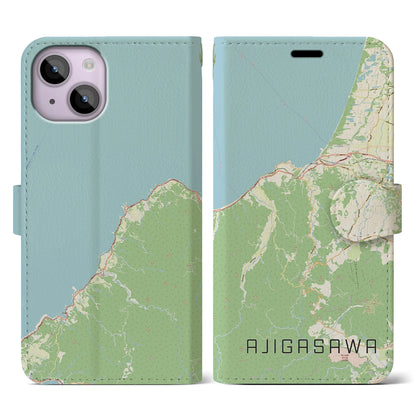 【鰺ヶ沢（青森県）】地図柄iPhoneケース（手帳タイプ）ナチュラル・iPhone 14 用