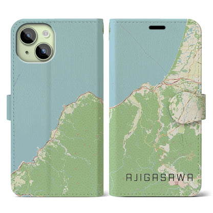 【鰺ヶ沢（青森県）】地図柄iPhoneケース（手帳タイプ）ナチュラル・iPhone 15 用