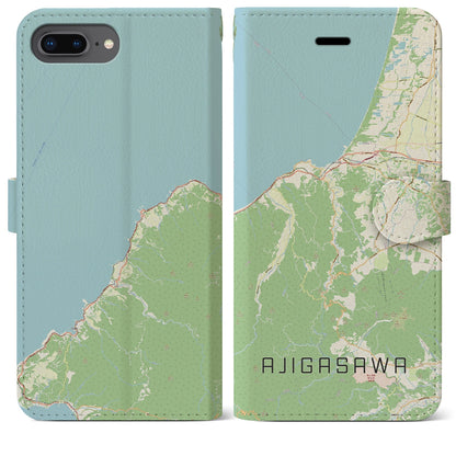 【鰺ヶ沢（青森県）】地図柄iPhoneケース（手帳タイプ）ナチュラル・iPhone 8Plus /7Plus / 6sPlus / 6Plus 用