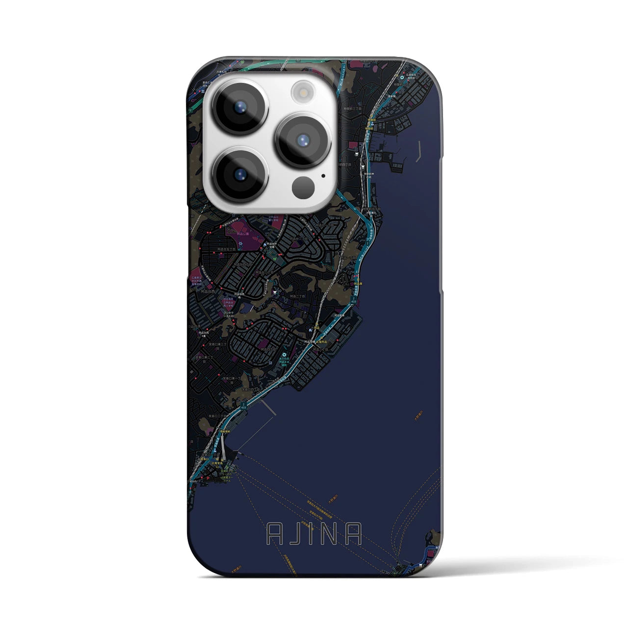 【阿品】地図柄iPhoneケース（バックカバータイプ・ブラック）iPhone 14 Pro 用