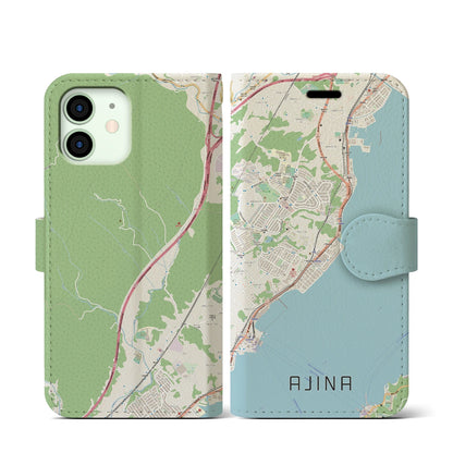 【阿品（広島県）】地図柄iPhoneケース（手帳タイプ）ナチュラル・iPhone 12 mini 用