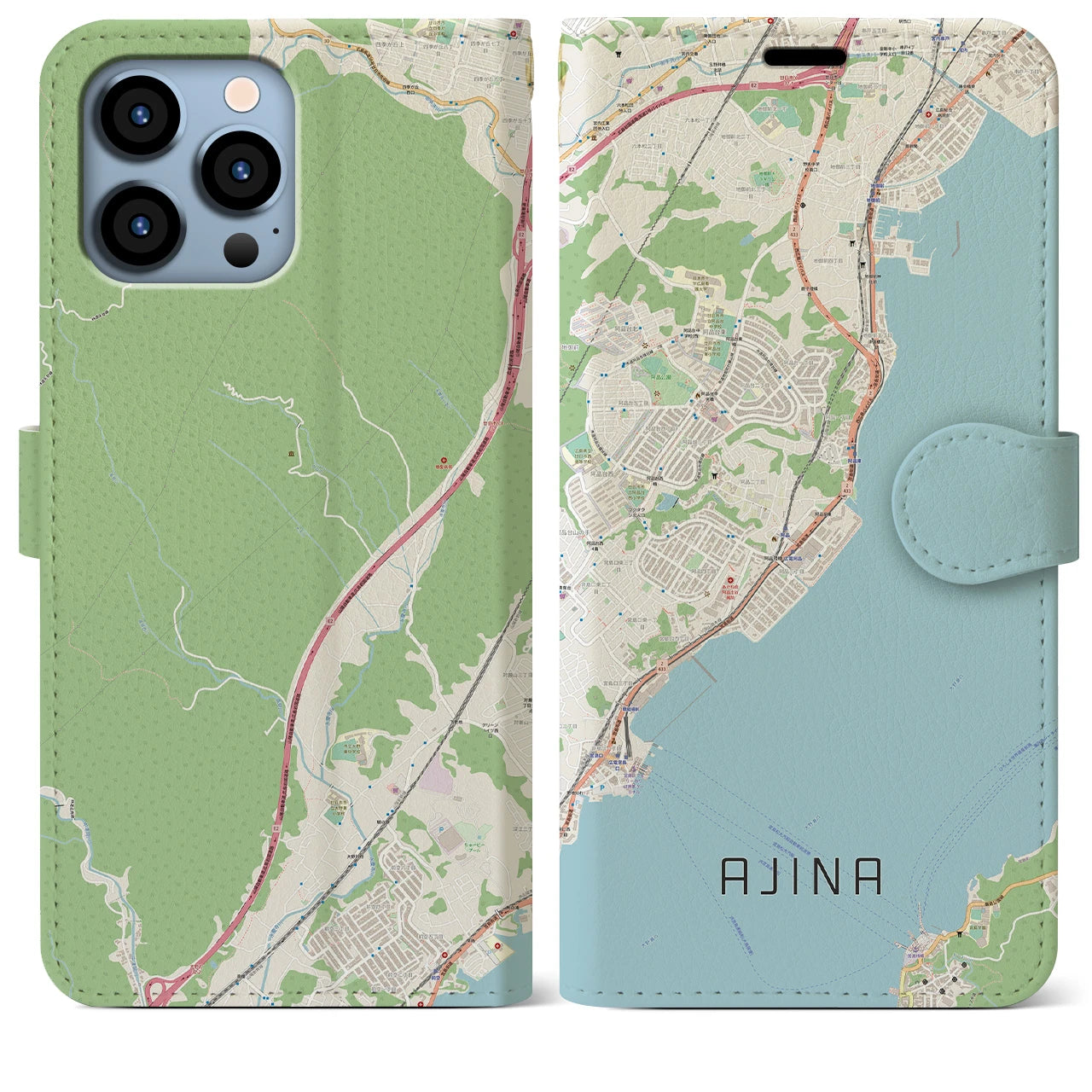 【阿品】地図柄iPhoneケース（手帳両面タイプ・ナチュラル）iPhone 13 Pro Max 用