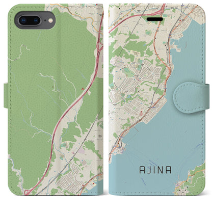 【阿品（広島県）】地図柄iPhoneケース（手帳タイプ）ナチュラル・iPhone 8Plus /7Plus / 6sPlus / 6Plus 用