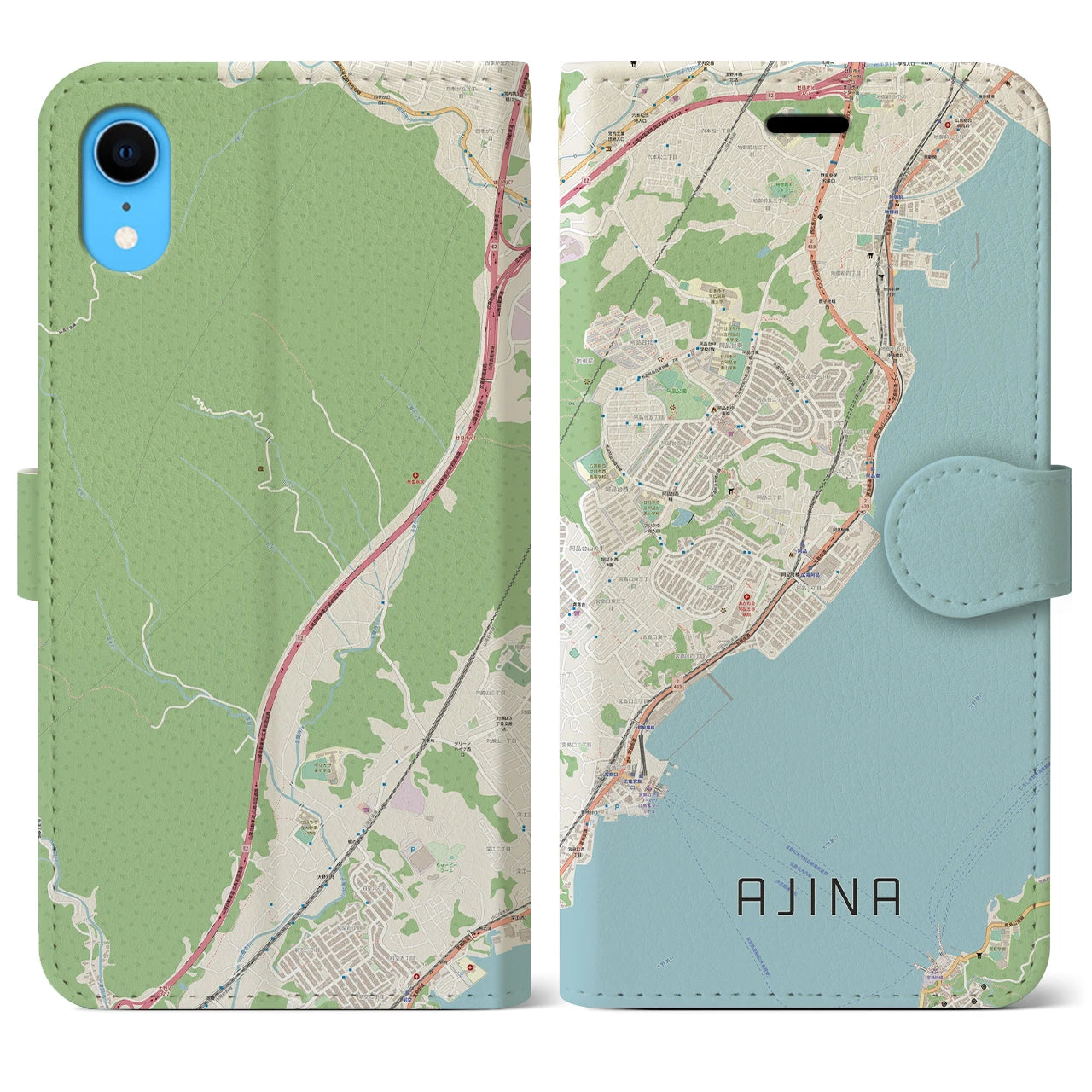 【阿品】地図柄iPhoneケース（手帳両面タイプ・ナチュラル）iPhone XR 用