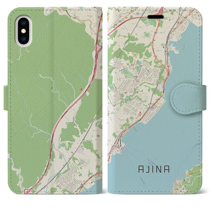 【阿品（広島県）】地図柄iPhoneケース（手帳タイプ）ナチュラル・iPhone XS Max 用