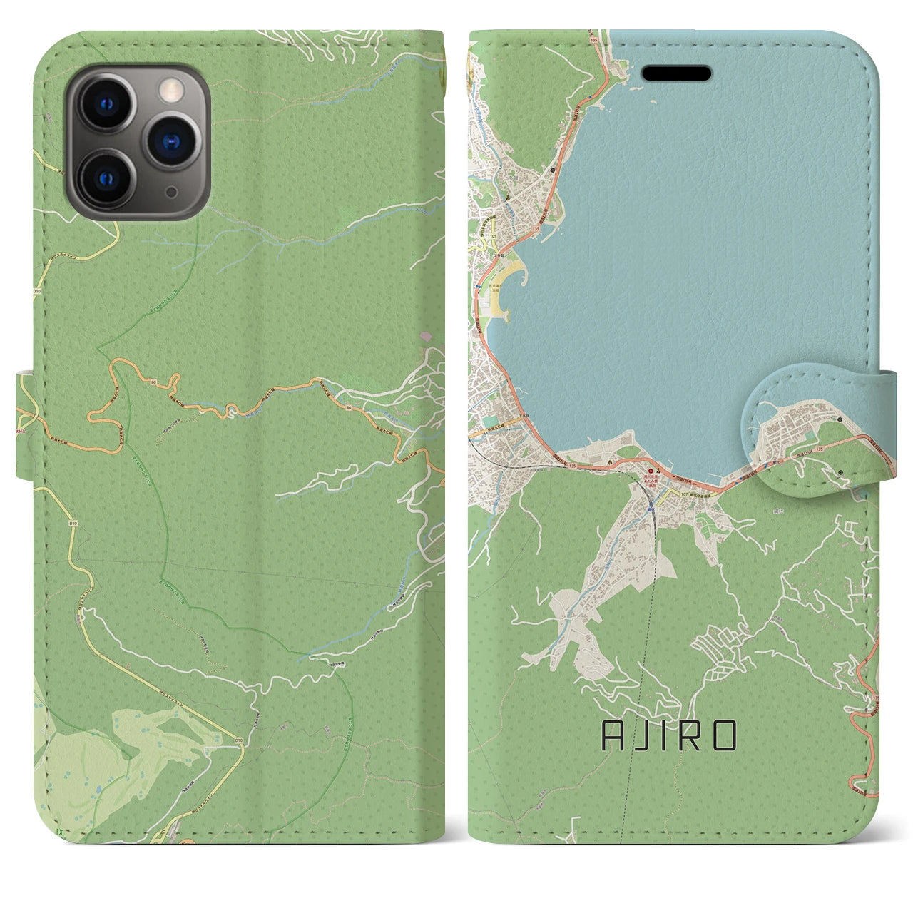 【網代】地図柄iPhoneケース（手帳両面タイプ・ナチュラル）iPhone 11 Pro Max 用