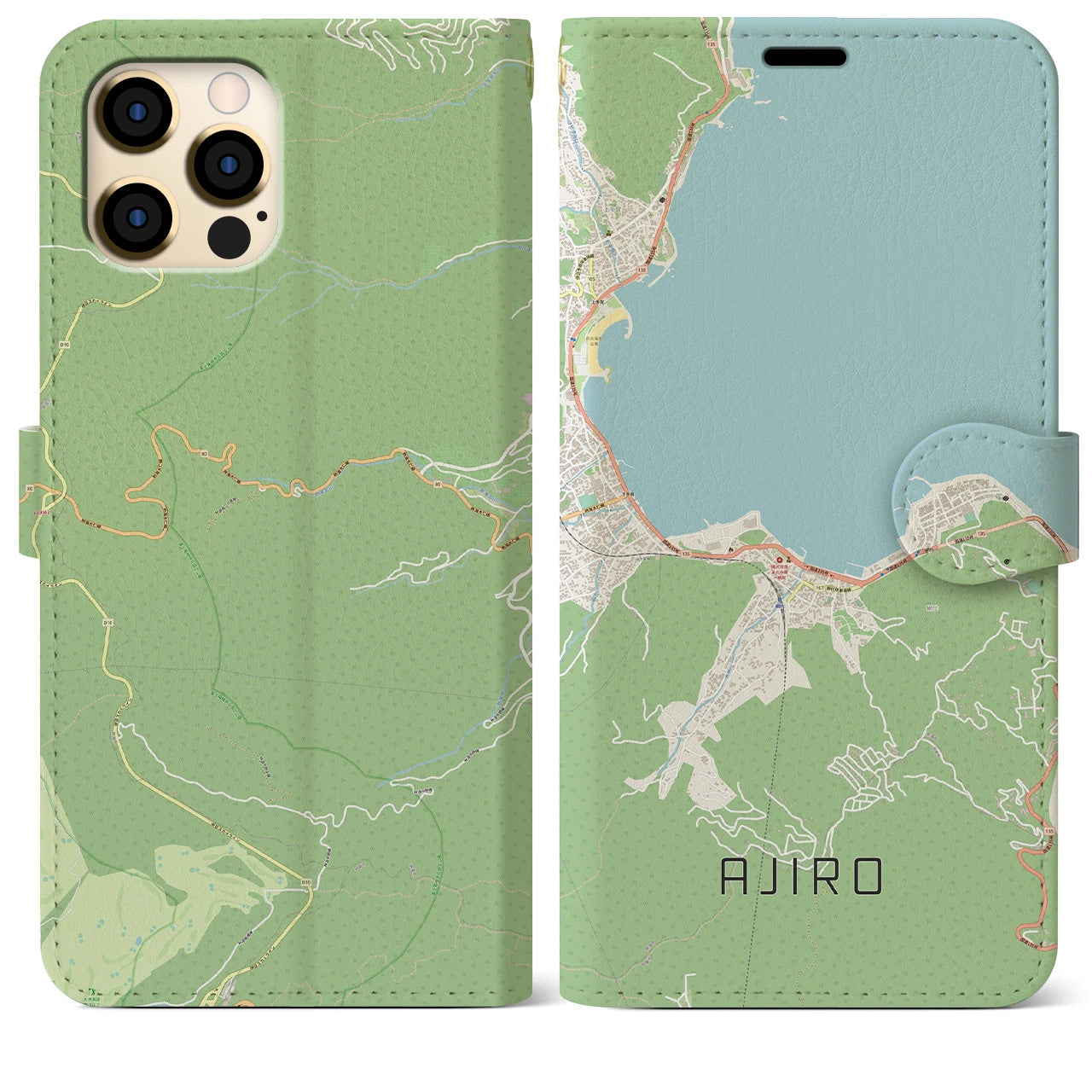 【網代】地図柄iPhoneケース（手帳両面タイプ・ナチュラル）iPhone 12 Pro Max 用