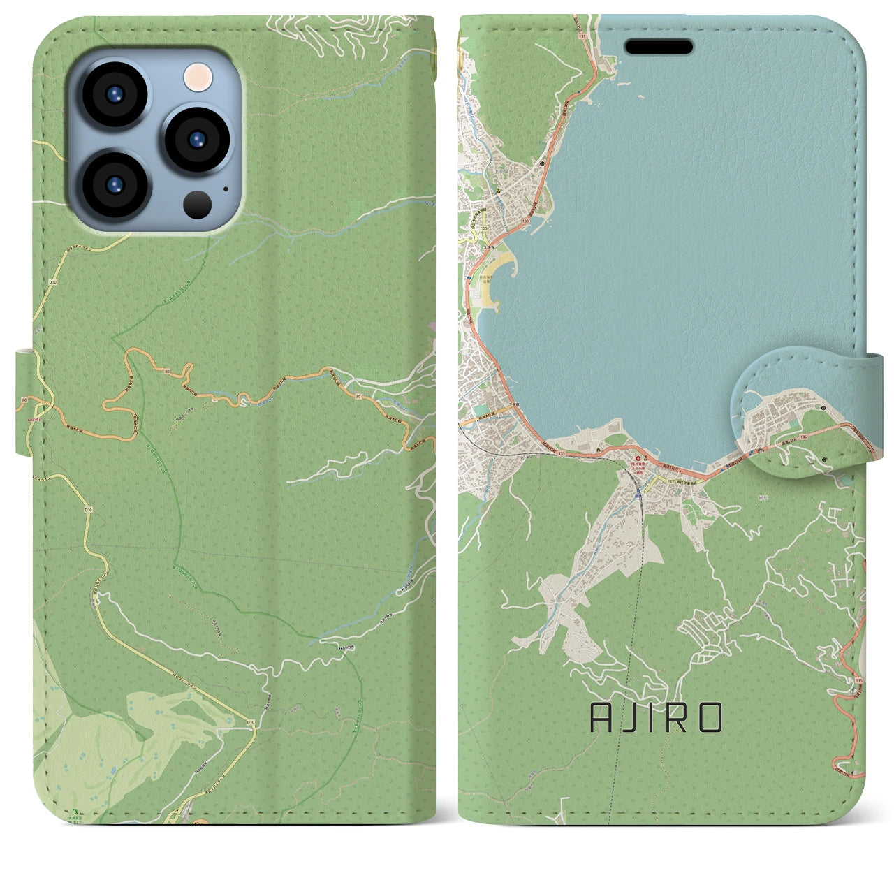 【網代】地図柄iPhoneケース（手帳両面タイプ・ナチュラル）iPhone 13 Pro Max 用