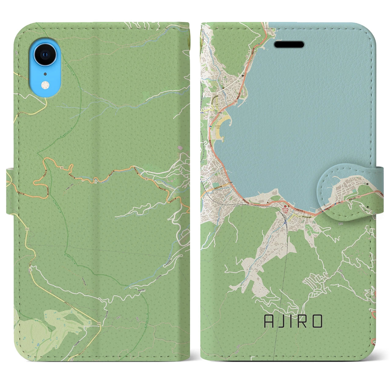 【網代】地図柄iPhoneケース（手帳両面タイプ・ナチュラル）iPhone XR 用